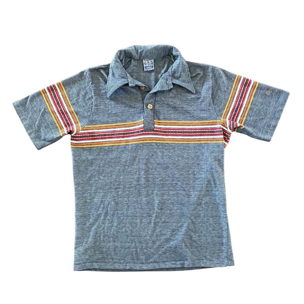 OP Men’s Grey Polo with Red and Yellow Stripes